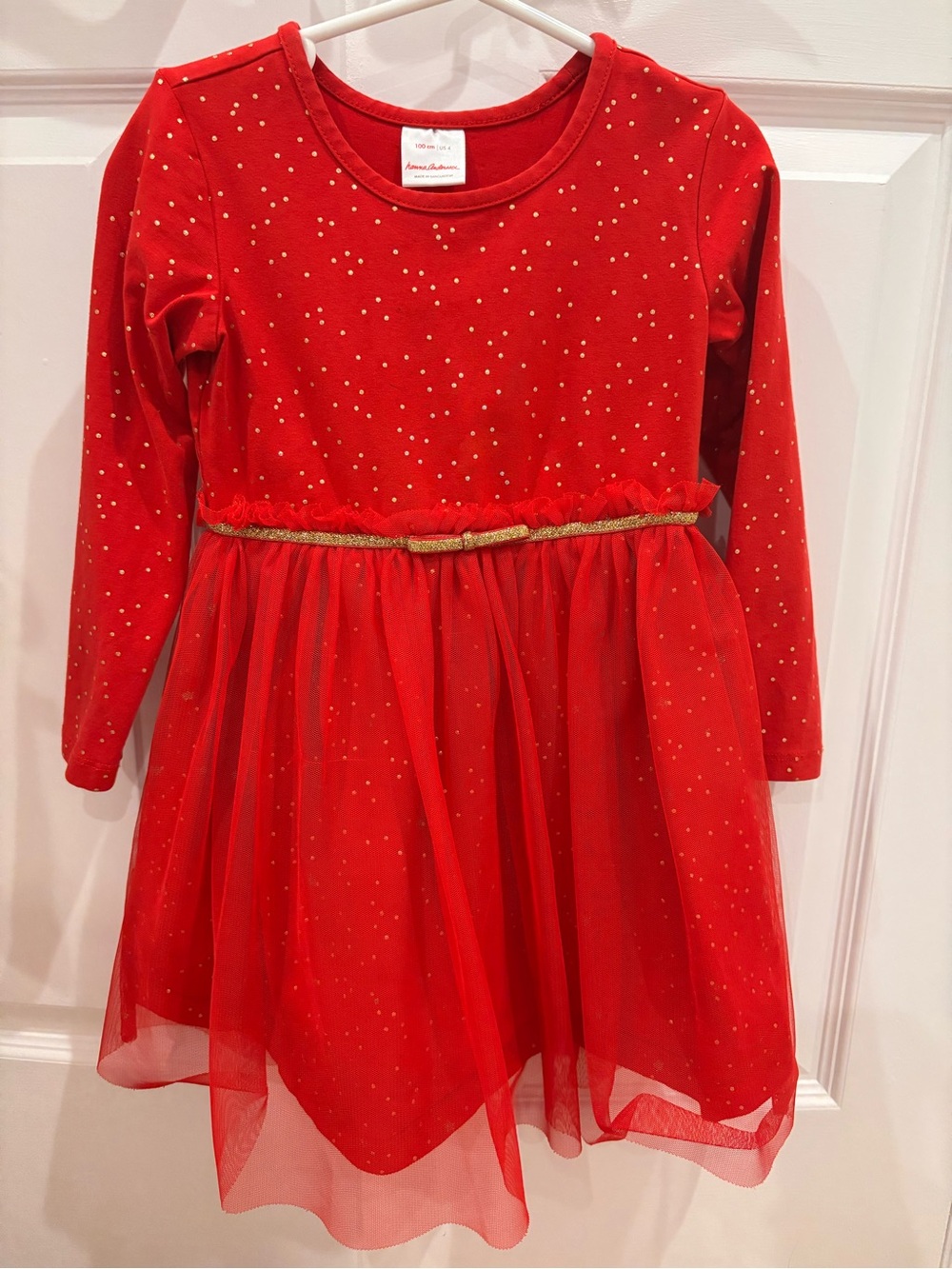 Hanna Andersson Shimmer Star Red Gold Dress in Soft Tulle 100/4T